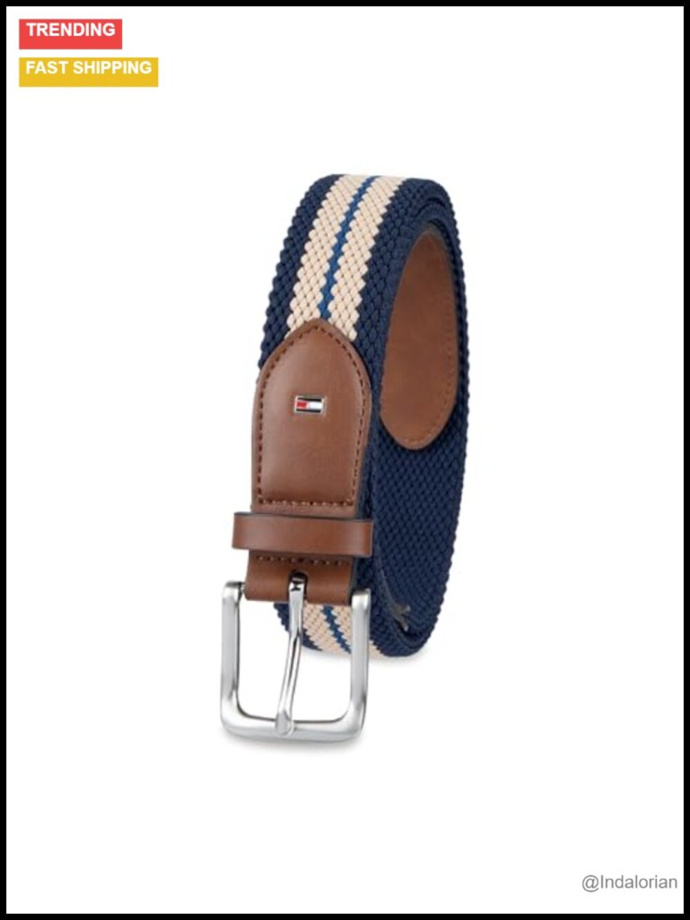 Men's Woven Fabric Belt Leather Accents Adjustable Nickel Buckle Smart Casual